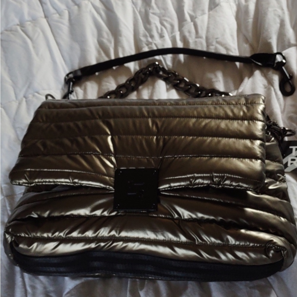 THINK ROLYN Pearl Pyrite shoulder bag with chain and long straps